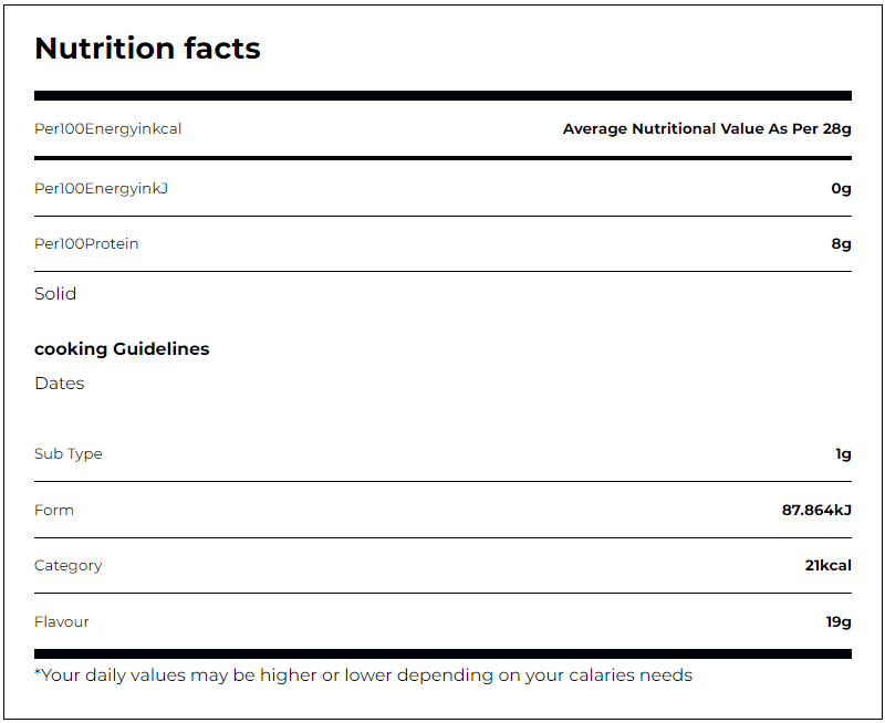 KSA Dates Sukary Nutrition facts